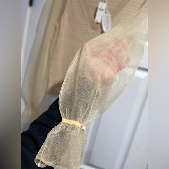 🛑 SOLD MAEVE Anthropologie L Cream Blouse Sheer Balloon Ruffle Trim Sleeves - Picture 11 of 12